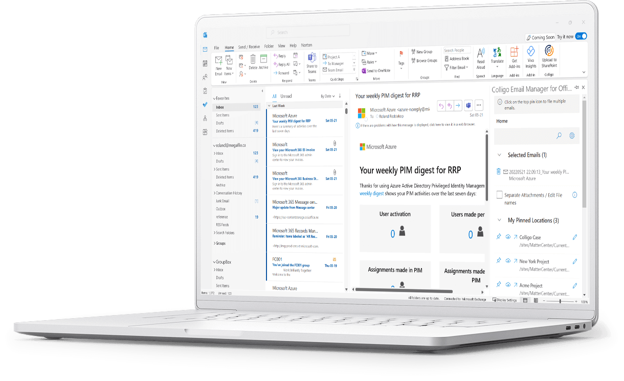 Screenshot of A SharePoint app for easy email & content management