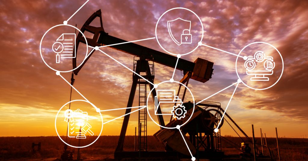 Oil & gas records management blog post image - oil drilling in background